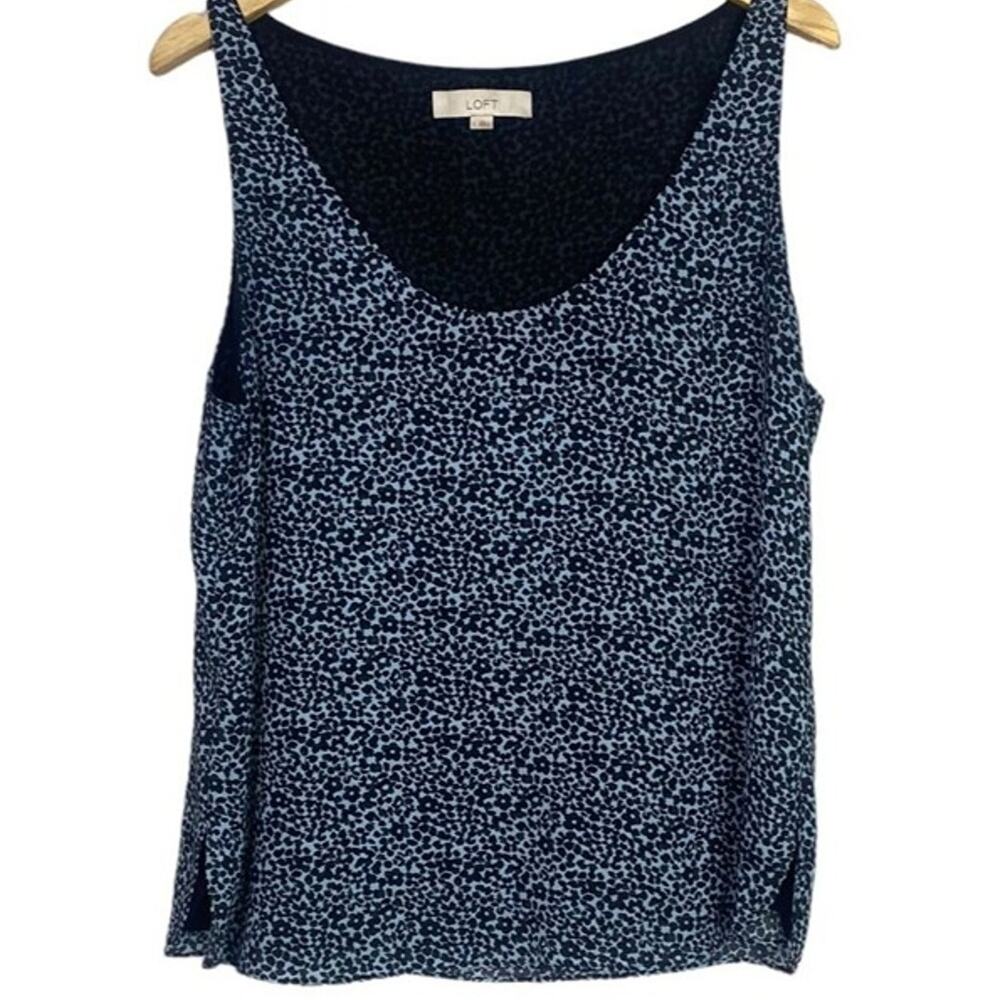 Ann Taylor Sleeveless Floral Print Chiffon Blouse Lined Lightweight L Blue Black